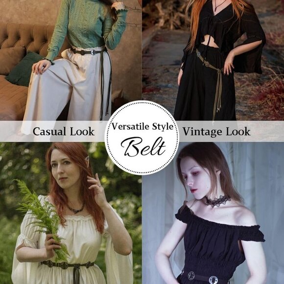 Women Renaissance Waist Belt Faux Leather Victorian Medieval Costume Accessory - Picture 3 of 7